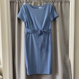 Calvin Klein Dusty Blue Belted Sheath Dress